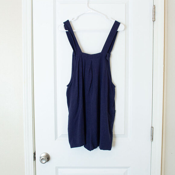 Anrabess L Farmcore Jumper Overalls Shorts Summer Navy Blue Big Pockets Buttons - Picture 2 of 8